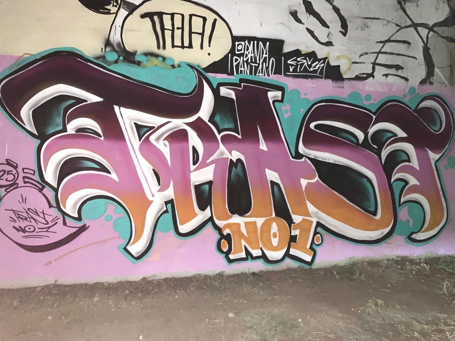Pink and orange TrAsT No1 lettering