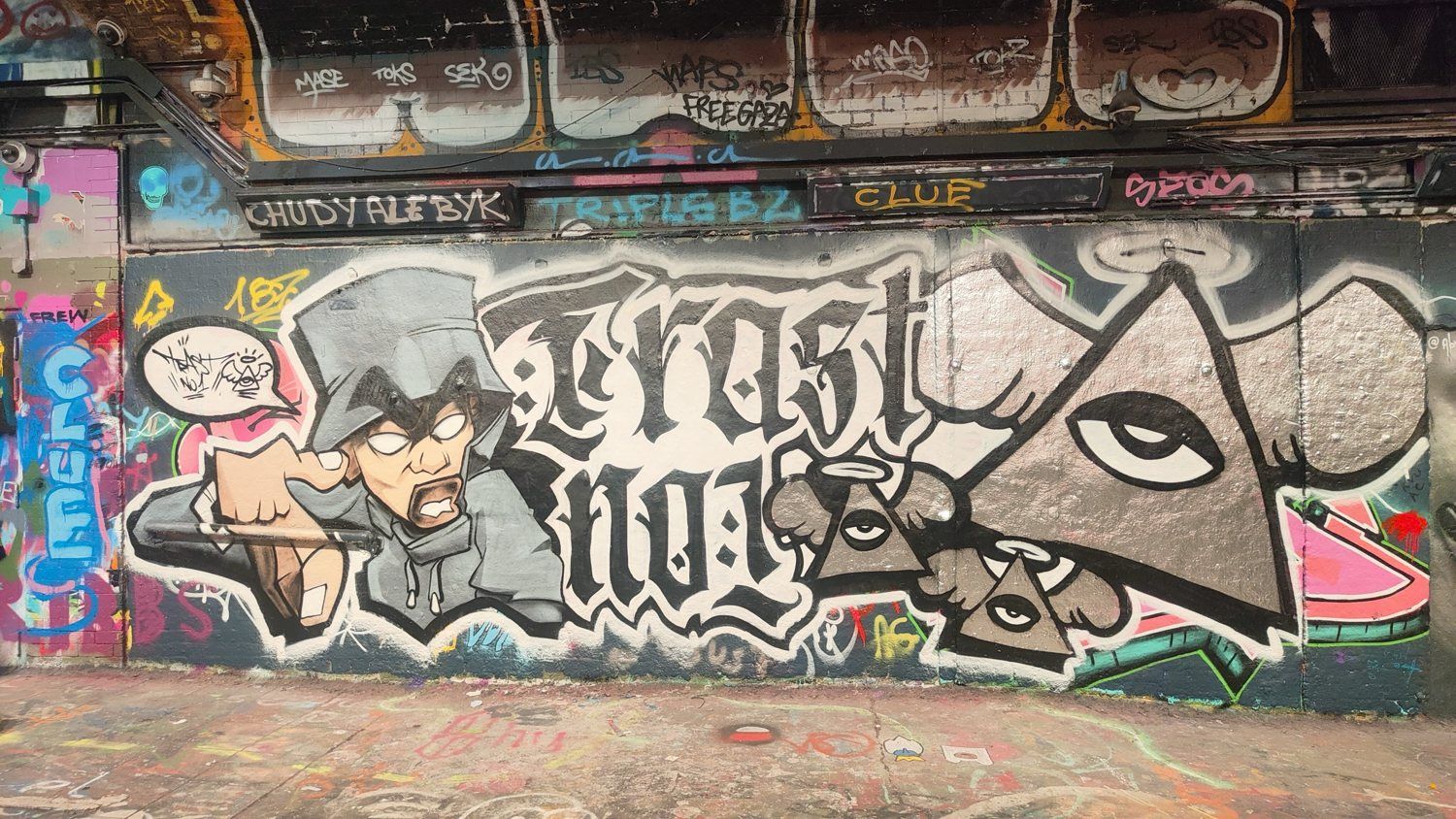 Trast No1 with a character in the Graffiti Tunnel