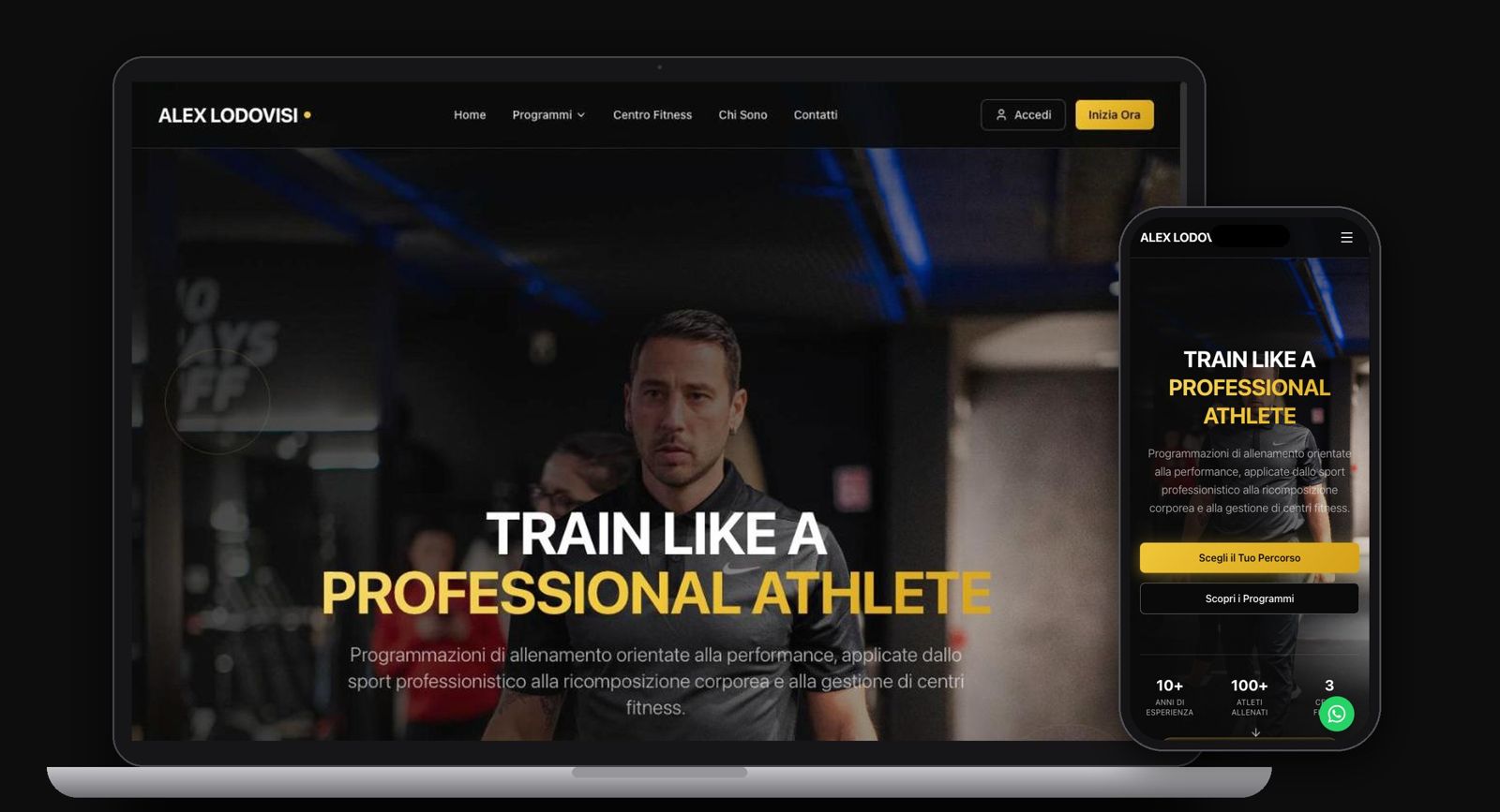 Mockup of Alex Lodovisi's website on laptop and smartphone