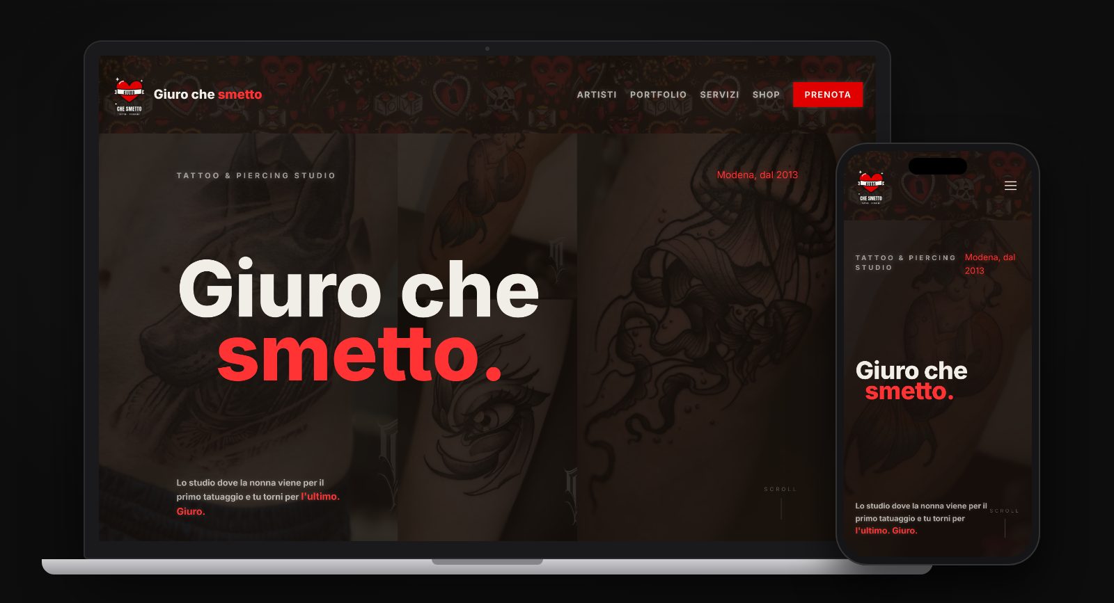 Mockup of the Giuro che smetto website on laptop and smartphone