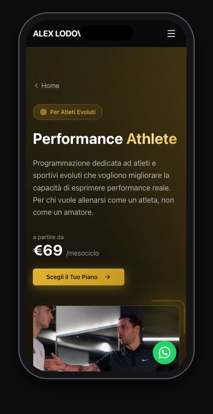 Performance Athlete page on mobile